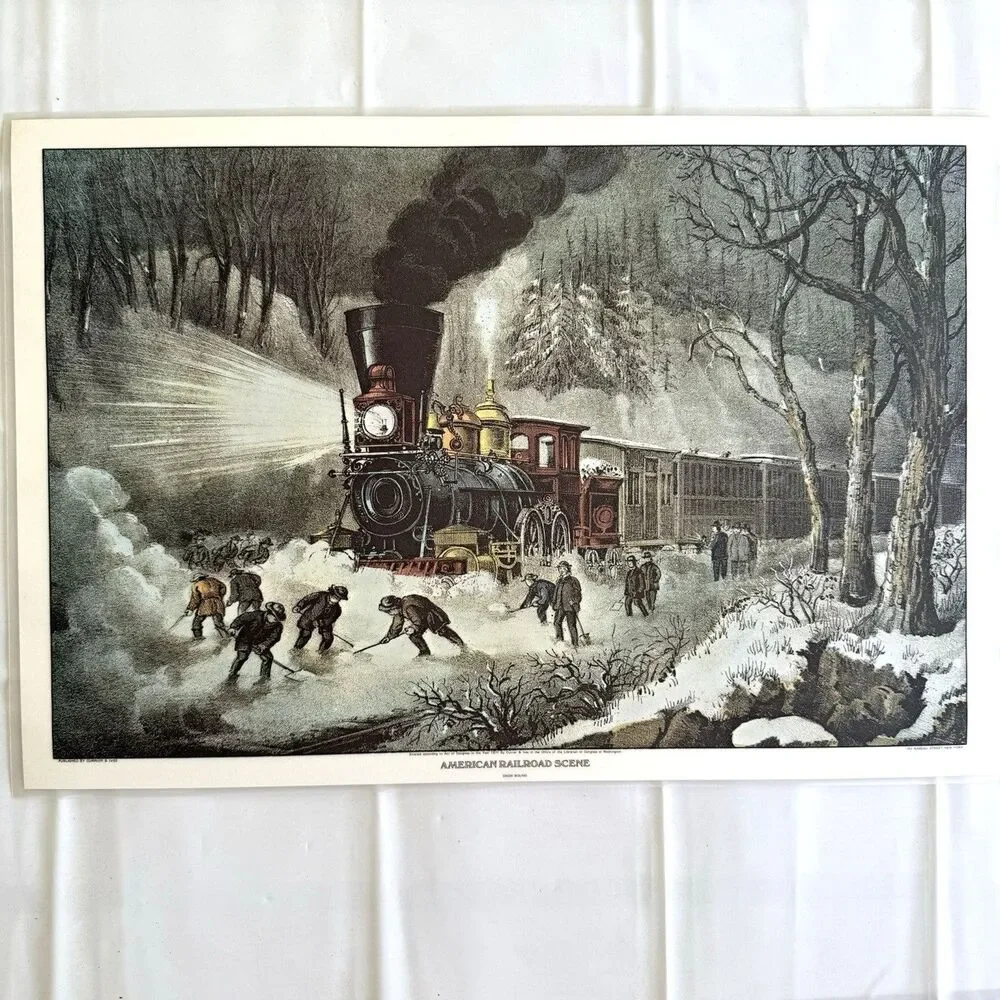Set of 4 Vintage Train Placemats Railroad Train Currier and Ives Plastic